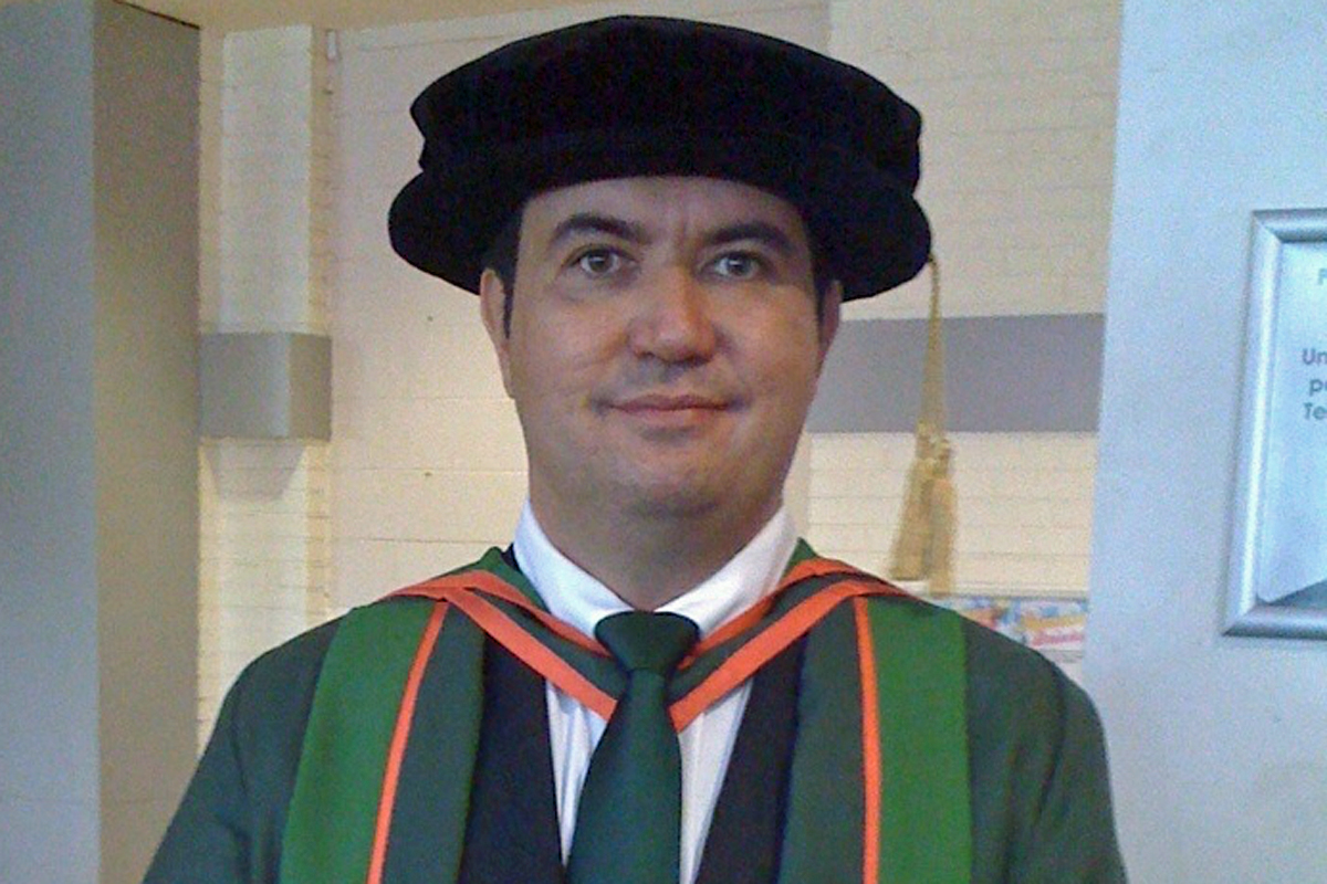 Stefan Fafinski in University of Leeds PhD academic dress.